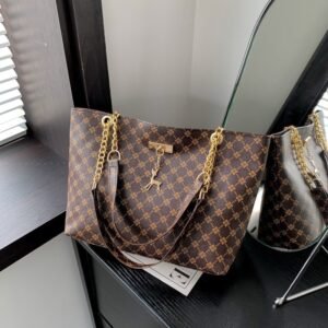 Monogram Tote Bag with Gold Chain Detail