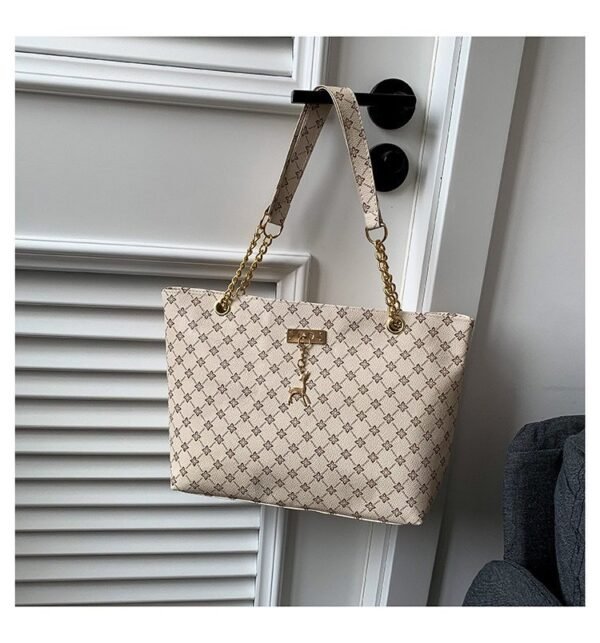 Monogram Tote Bag with Gold Chain Detail