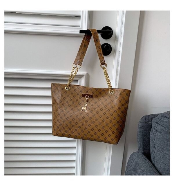 Monogram Tote Bag with Gold Chain Detail
