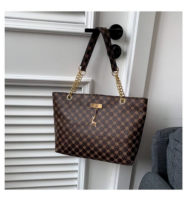 Monogram Tote Bag with Gold Chain Detail