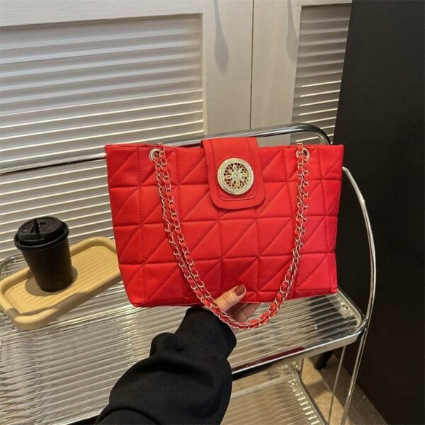 Luxe Quilted Chain Shoulder Bag โ Black with Gold Emblem