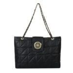 Luxe Quilted Chain Shoulder Bag โ Black with Gold Emblem