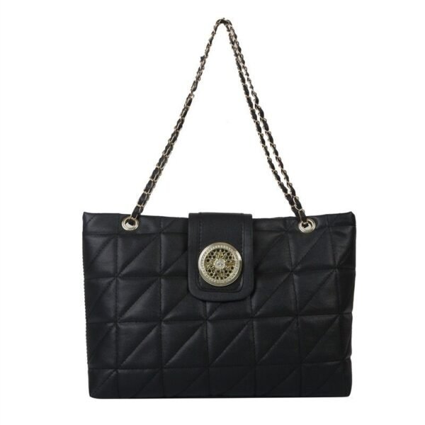 Luxe Quilted Chain Shoulder Bag โ Black with Gold Emblem