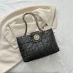 Luxe Quilted Chain Shoulder Bag โ Black with Gold Emblem