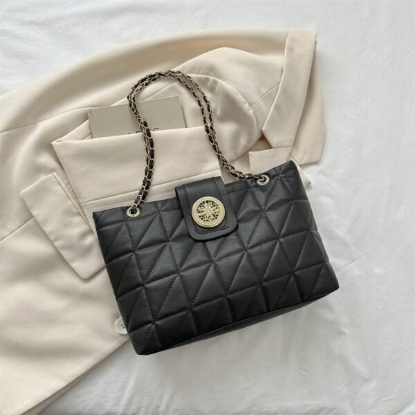 Luxe Quilted Chain Shoulder Bag โ Black with Gold Emblem