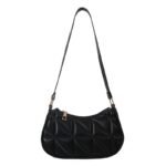 Glossy Black Geometric Quilted Shoulder Bag