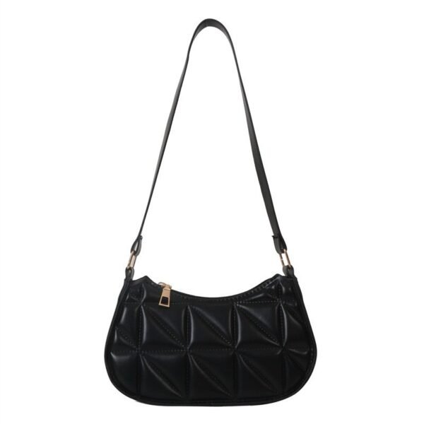 Glossy Black Geometric Quilted Shoulder Bag