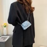 Floral Denim Mini Crossbody Bag with Chain Detail