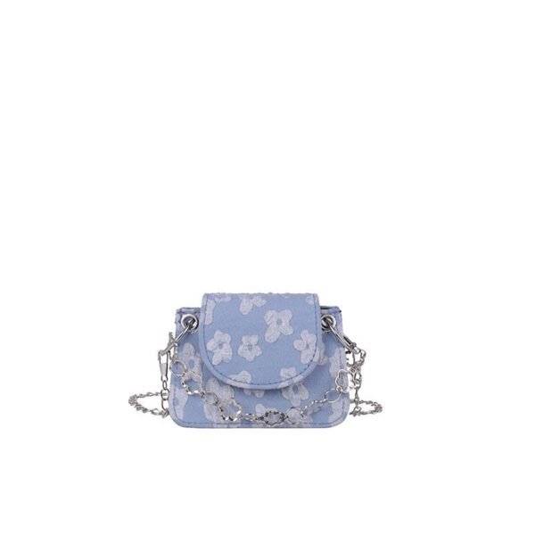 Floral Denim Mini Crossbody Bag with Chain Detail