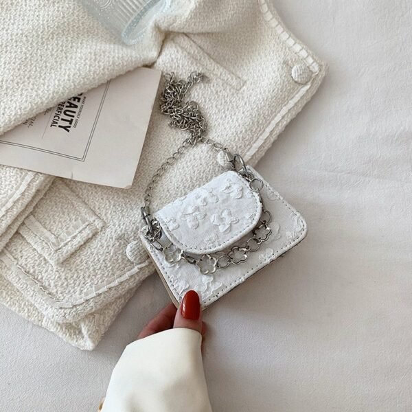 Floral Denim Mini Crossbody Bag with Chain Detail