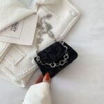 Floral Denim Mini Crossbody Bag with Chain Detail