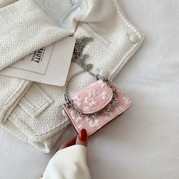 Floral Denim Mini Crossbody Bag with Chain Detail