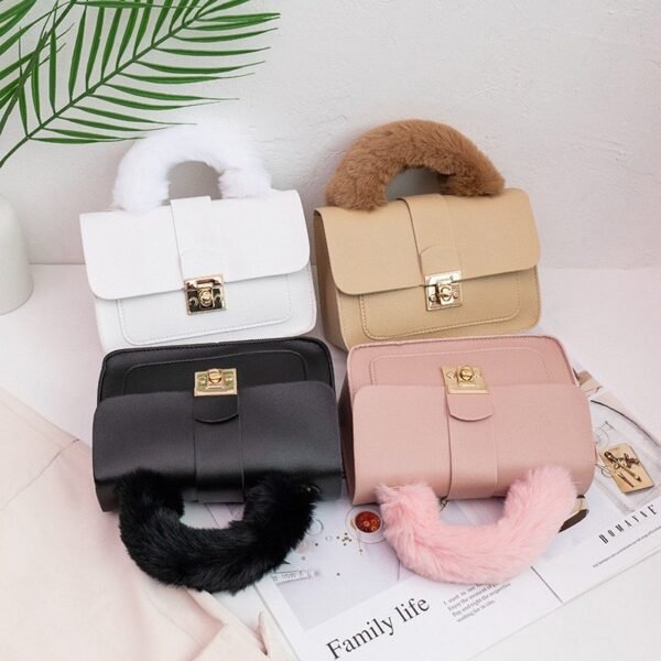 Fur Handle Lock Handbag
