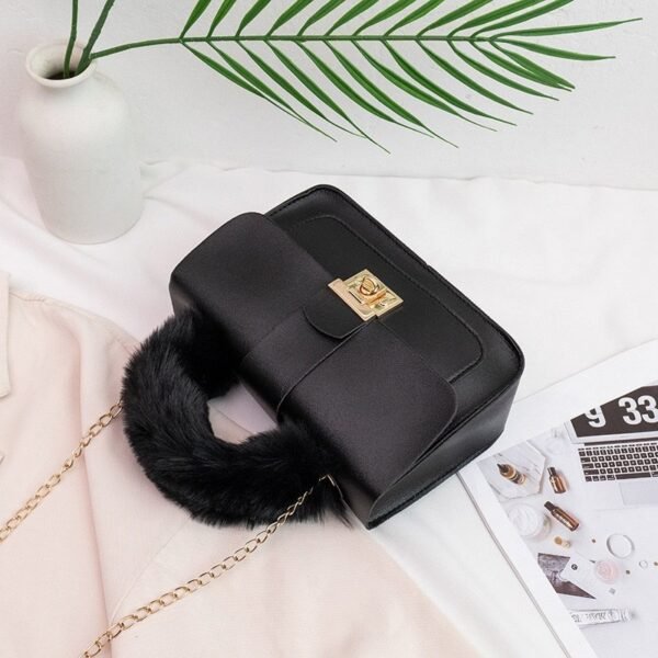 Fur Handle Lock Handbag