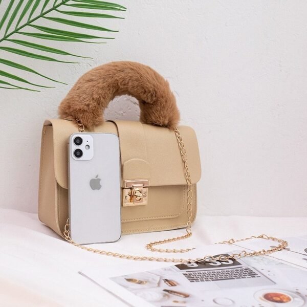 Fur Handle Lock Handbag