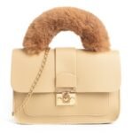 Fur Handle Lock Handbag