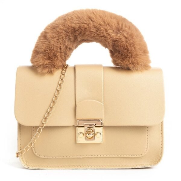 Fur Handle Lock Handbag