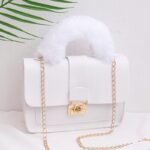 Fur Handle Lock Handbag