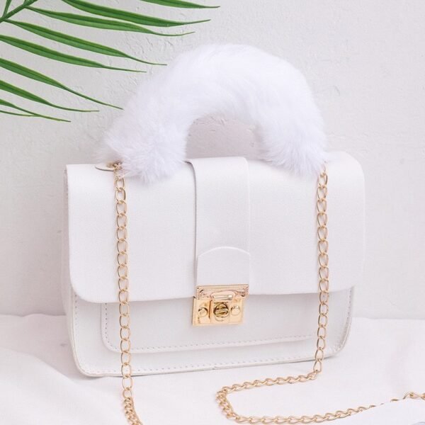 Fur Handle Lock Handbag