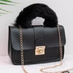 Fur Handle Lock Handbag