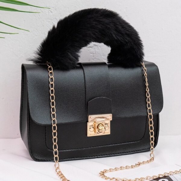 Fur Handle Lock Handbag