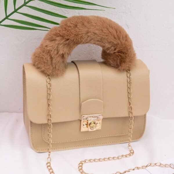 Fur Handle Lock Handbag