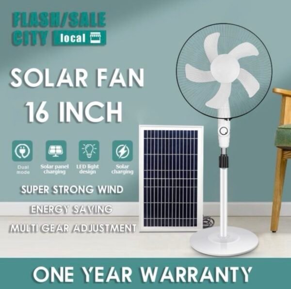 16-Inch Solar Rechargeable Standing Fan with Solar Panel
