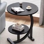 Modern Black Round Side Table with Shelf
