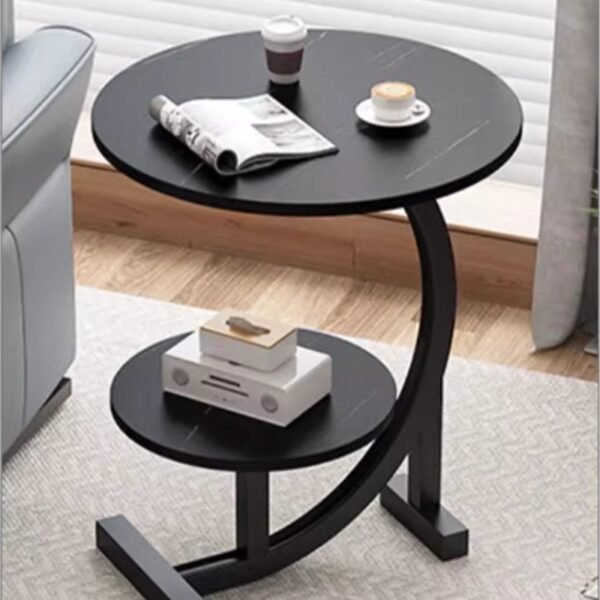 Modern Black Round Side Table with Shelf