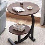 Modern Black Round Side Table with Shelf
