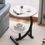 Modern Black Round Side Table with Shelf