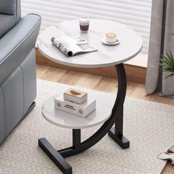 Modern Black Round Side Table with Shelf