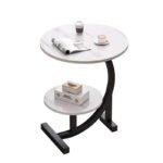 Modern Black Round Side Table with Shelf