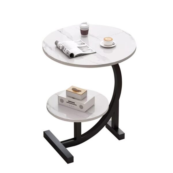 Modern Black Round Side Table with Shelf