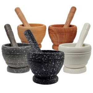 Wood-Grain Mortar & Pestle Set – Garlic & Spice Grinder