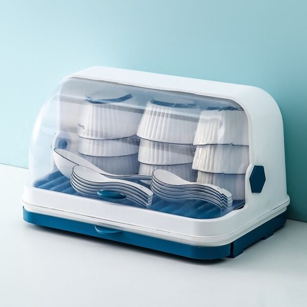 3-Tier Dish Rack with Dustproof Cover & Side Hooks