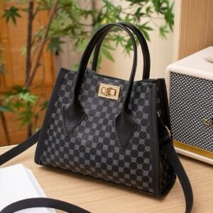 Elegant Black Patterned Handbag