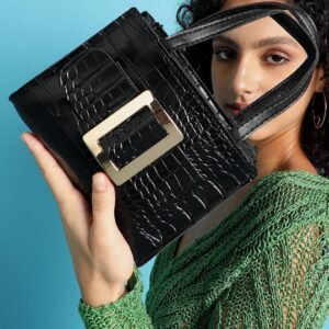 Luxury Croc-Embossed Mini Tote with Statement Buckle