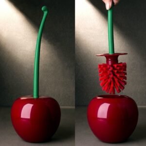 Cherry-Design Toilet Brush with Holder